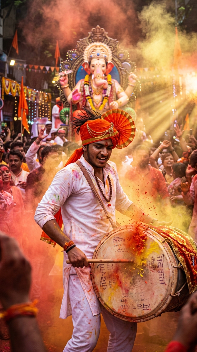 Ganesh Visarjan AI Prompt - 3D Marathi Pheta Boy & Dhol Tasha DP